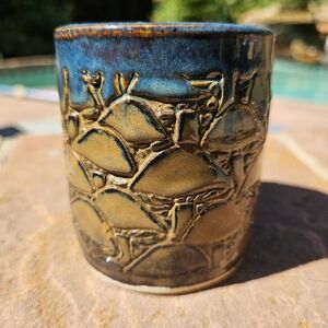 4 inch tall ceramic mushroom vessel handmade Pottery blue brown decor Vase